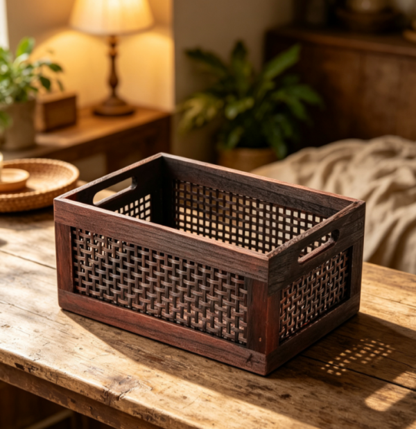 Wooden Rectangle Storage Basket for Shelf Organization