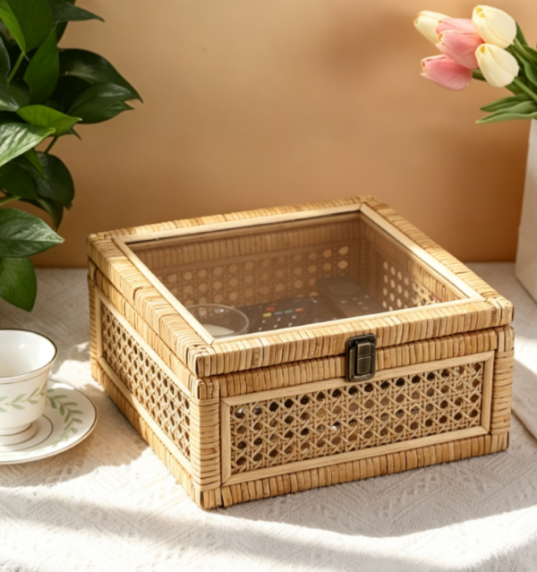 Woven Storage Box with Clear Lid for Decoration