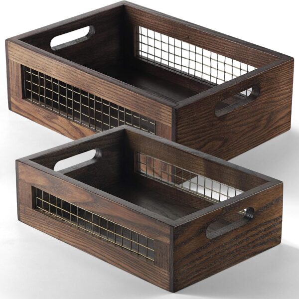 Wooden Countertop Storage Baskets for Kitchen